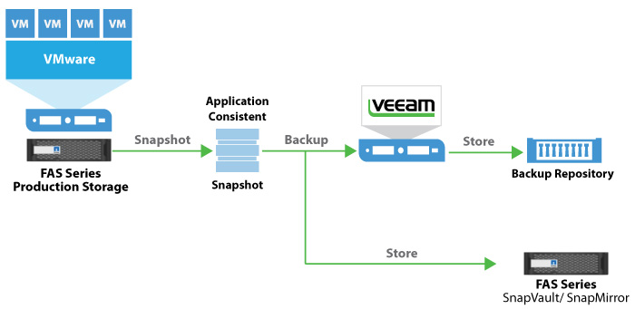 Components of a Veeam backup with FAS storage